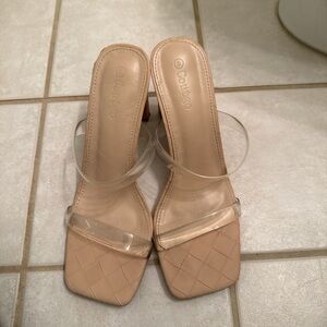 Boutigo Nude Heeled Sandals with Transparent Straps